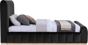 Meridian Furniture Amara Queen Panel Bed with Tall Velvet Headboard for Glam Contemporary Bedrooms AmaraBlack-Q