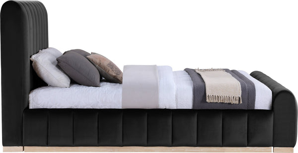 Meridian Furniture Amara Queen Panel Bed with Tall Velvet Headboard for Glam Contemporary Bedrooms AmaraBlack-Q
