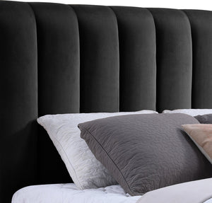 Meridian Furniture Amara Queen Panel Bed with Tall Velvet Headboard for Glam Contemporary Bedrooms AmaraBlack-Q