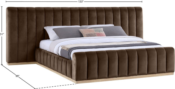 Meridian Furniture Amara Plush Velvet King Bed with Tall Statement Headboard for Upscale Bedrooms AmaraBrown-K133