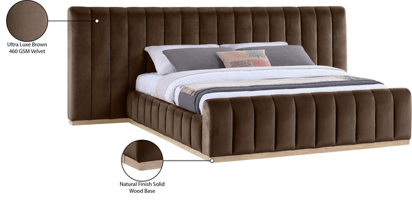 Meridian Furniture Amara Plush Velvet King Bed with Tall Statement Headboard for Upscale Bedrooms AmaraBrown-K133