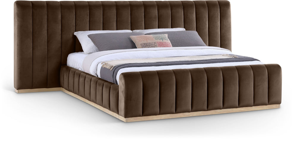 Meridian Furniture Amara Plush Velvet King Bed with Tall Statement Headboard for Upscale Bedrooms AmaraBrown-K133