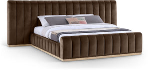 Meridian Furniture Amara Plush Velvet King Bed with Tall Statement Headboard for Upscale Bedrooms AmaraBrown-K133