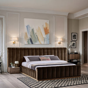 Meridian Furniture Amara Plush Velvet King Bed with Tall Statement Headboard for Upscale Bedrooms AmaraBrown-K133
