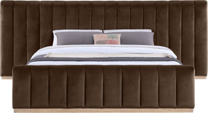 Meridian Furniture Amara Plush Velvet King Bed with Tall Statement Headboard for Upscale Bedrooms AmaraBrown-K133