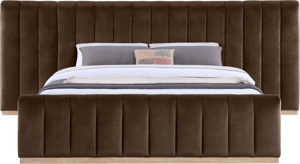 Meridian Furniture Amara Plush Velvet King Bed with Tall Statement Headboard for Upscale Bedrooms AmaraBrown-K133