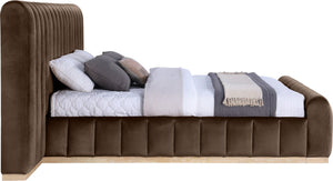 Meridian Furniture Amara Plush Velvet King Bed with Tall Statement Headboard for Upscale Bedrooms AmaraBrown-K133