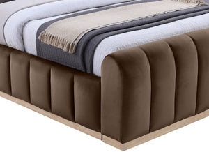 Meridian Furniture Amara Plush Velvet King Bed with Tall Statement Headboard for Upscale Bedrooms AmaraBrown-K133