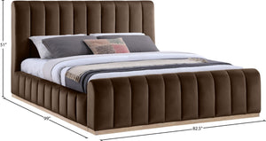 Meridian Furniture Amara Velvet Upholstered King Bed with Tall Headboard and Solid Wood Base AmaraBrown-K