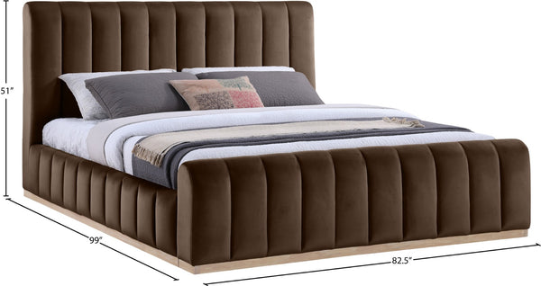 Meridian Furniture Amara Velvet Upholstered King Bed with Tall Headboard and Solid Wood Base AmaraBrown-K