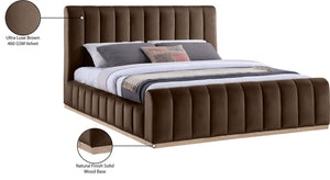 Meridian Furniture Amara Velvet Upholstered King Bed with Tall Headboard and Solid Wood Base AmaraBrown-K