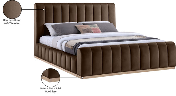 Meridian Furniture Amara Velvet Upholstered King Bed with Tall Headboard and Solid Wood Base AmaraBrown-K