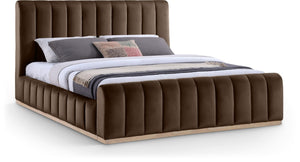 Meridian Furniture Amara Velvet Upholstered King Bed with Tall Headboard and Solid Wood Base AmaraBrown-K