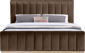 Meridian Furniture Amara Velvet Upholstered King Bed with Tall Headboard and Solid Wood Base AmaraBrown-K