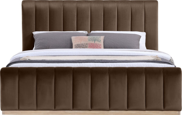 Meridian Furniture Amara Velvet Upholstered King Bed with Tall Headboard and Solid Wood Base AmaraBrown-K