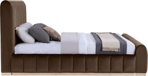 Meridian Furniture Amara Velvet Upholstered King Bed with Tall Headboard and Solid Wood Base AmaraBrown-K