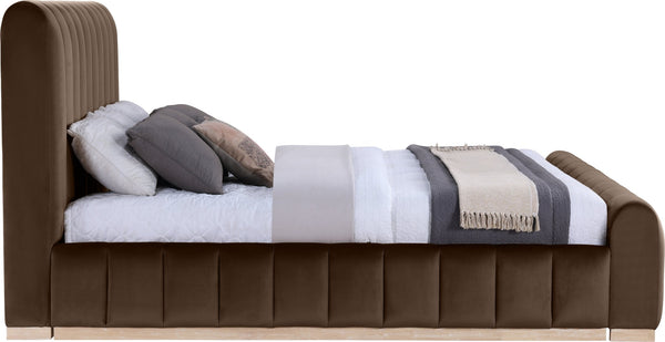 Meridian Furniture Amara Velvet Upholstered King Bed with Tall Headboard and Solid Wood Base AmaraBrown-K