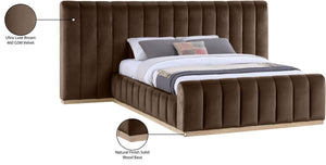 Meridian Furniture Amara Queen Bed Dense Velvet Upholstery Solid Wood Frame Contemporary Bedroom AmaraBrown-Q117