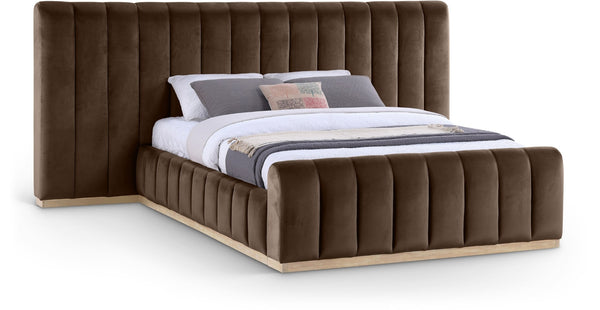 Meridian Furniture Amara Queen Bed Dense Velvet Upholstery Solid Wood Frame Contemporary Bedroom AmaraBrown-Q117