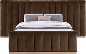 Meridian Furniture Amara Queen Bed Dense Velvet Upholstery Solid Wood Frame Contemporary Bedroom AmaraBrown-Q117