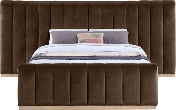 Meridian Furniture Amara Queen Bed Dense Velvet Upholstery Solid Wood Frame Contemporary Bedroom AmaraBrown-Q117