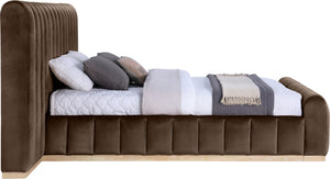 Meridian Furniture Amara Queen Bed Dense Velvet Upholstery Solid Wood Frame Contemporary Bedroom AmaraBrown-Q117