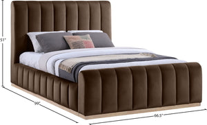 Meridian Furniture Amara High-pile Velvet Queen Bed with Solid Wood Frame and Tall Statement Headboard AmaraBrown-Q