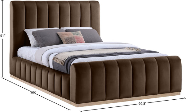 Meridian Furniture Amara High-pile Velvet Queen Bed with Solid Wood Frame and Tall Statement Headboard AmaraBrown-Q
