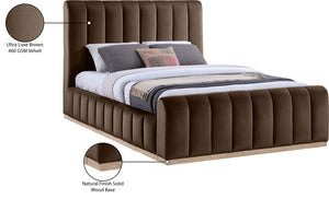 Meridian Furniture Amara High-pile Velvet Queen Bed with Solid Wood Frame and Tall Statement Headboard AmaraBrown-Q