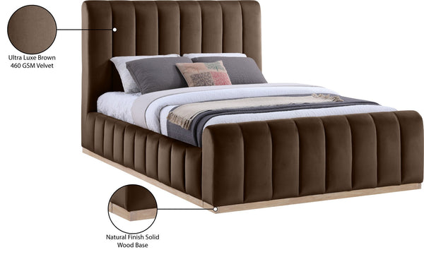 Meridian Furniture Amara High-pile Velvet Queen Bed with Solid Wood Frame and Tall Statement Headboard AmaraBrown-Q