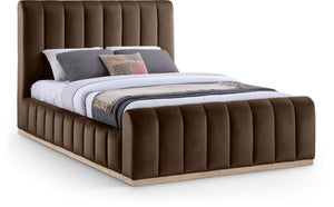 Meridian Furniture Amara High-pile Velvet Queen Bed with Solid Wood Frame and Tall Statement Headboard AmaraBrown-Q