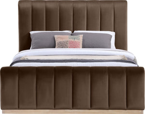 Meridian Furniture Amara High-pile Velvet Queen Bed with Solid Wood Frame and Tall Statement Headboard AmaraBrown-Q