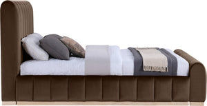 Meridian Furniture Amara High-pile Velvet Queen Bed with Solid Wood Frame and Tall Statement Headboard AmaraBrown-Q