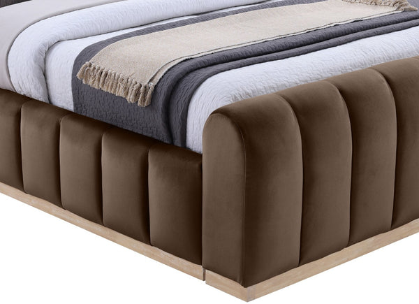 Meridian Furniture Amara High-pile Velvet Queen Bed with Solid Wood Frame and Tall Statement Headboard AmaraBrown-Q