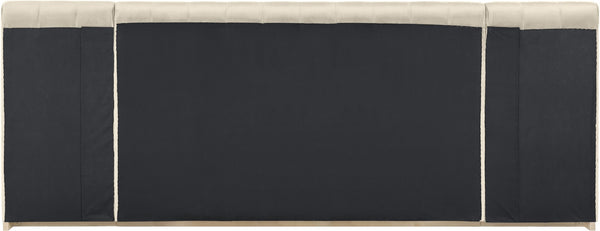 Meridian Furniture Amara Wingback King Bed Tall Velvet Headboard with Warm Natural Wood Base AmaraCream-K133