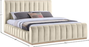 Meridian Furniture Amara King Bed Plush Cream Velvet Upholstered Headboard with Solid Wood Base AmaraCream-K