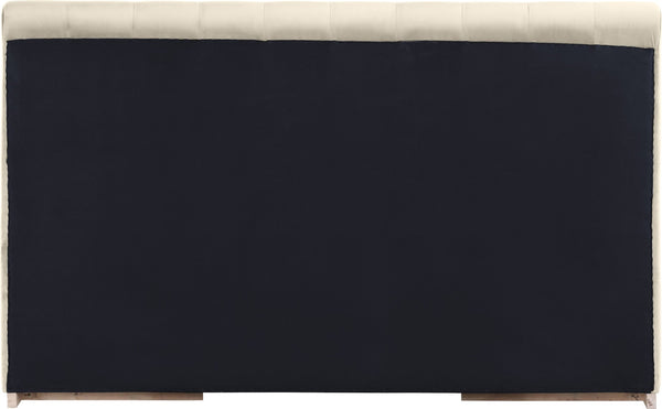 Meridian Furniture Amara King Bed Plush Cream Velvet Upholstered Headboard with Solid Wood Base AmaraCream-K