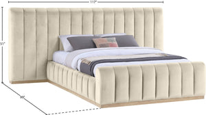 Meridian Furniture Amara Queen Bed Plush Velvet Upholstered Headboard Solid Wood Contemporary Frame AmaraCream-Q117
