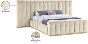 Meridian Furniture Amara Queen Bed Plush Velvet Upholstered Headboard Solid Wood Contemporary Frame AmaraCream-Q117