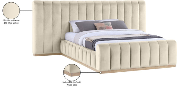 Meridian Furniture Amara Queen Bed Plush Velvet Upholstered Headboard Solid Wood Contemporary Frame AmaraCream-Q117