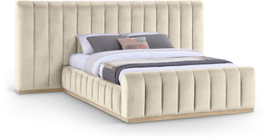 Meridian Furniture Amara Queen Bed Plush Velvet Upholstered Headboard Solid Wood Contemporary Frame AmaraCream-Q117