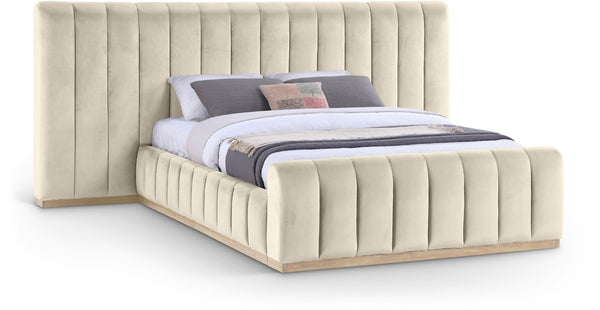 Meridian Furniture Amara Queen Bed Plush Velvet Upholstered Headboard Solid Wood Contemporary Frame AmaraCream-Q117