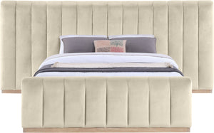 Meridian Furniture Amara Queen Bed Plush Velvet Upholstered Headboard Solid Wood Contemporary Frame AmaraCream-Q117