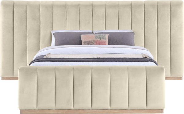 Meridian Furniture Amara Queen Bed Plush Velvet Upholstered Headboard Solid Wood Contemporary Frame AmaraCream-Q117