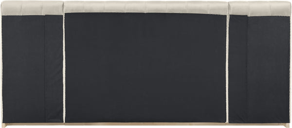Meridian Furniture Amara Queen Bed Plush Velvet Upholstered Headboard Solid Wood Contemporary Frame AmaraCream-Q117