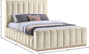 Meridian Furniture Amara Queen Bed Tall Panel Headboard in Plush Velvet with Solid Wood Base AmaraCream-Q
