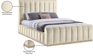 Meridian Furniture Amara Queen Bed Tall Panel Headboard in Plush Velvet with Solid Wood Base AmaraCream-Q