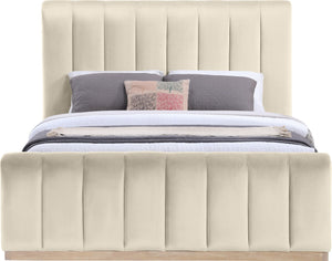 Meridian Furniture Amara Queen Bed Tall Panel Headboard in Plush Velvet with Solid Wood Base AmaraCream-Q