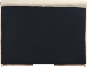 Meridian Furniture Amara Queen Bed Tall Panel Headboard in Plush Velvet with Solid Wood Base AmaraCream-Q