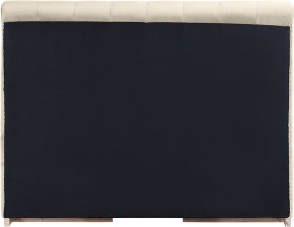 Meridian Furniture Amara Queen Bed Tall Panel Headboard in Plush Velvet with Solid Wood Base AmaraCream-Q
